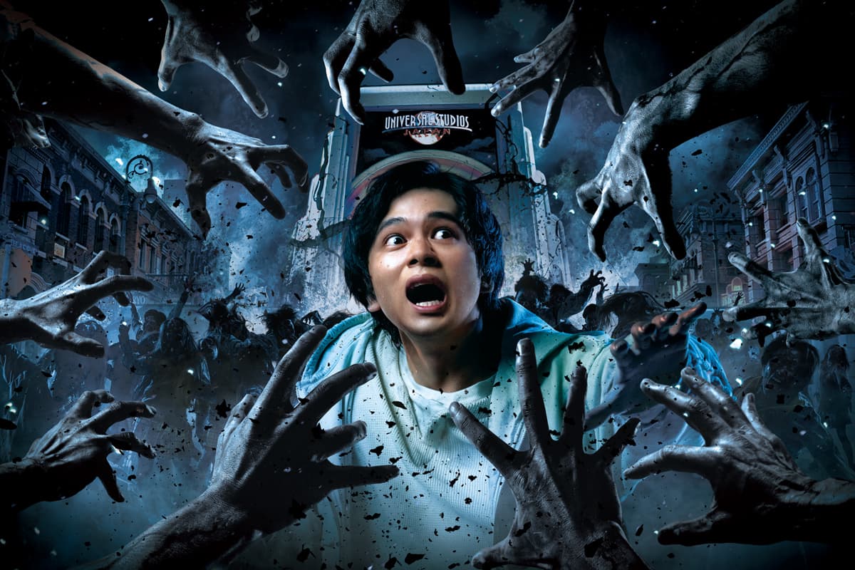 Street Zombies roaming Universal Studios Japan after dark during Halloween Horror Nights