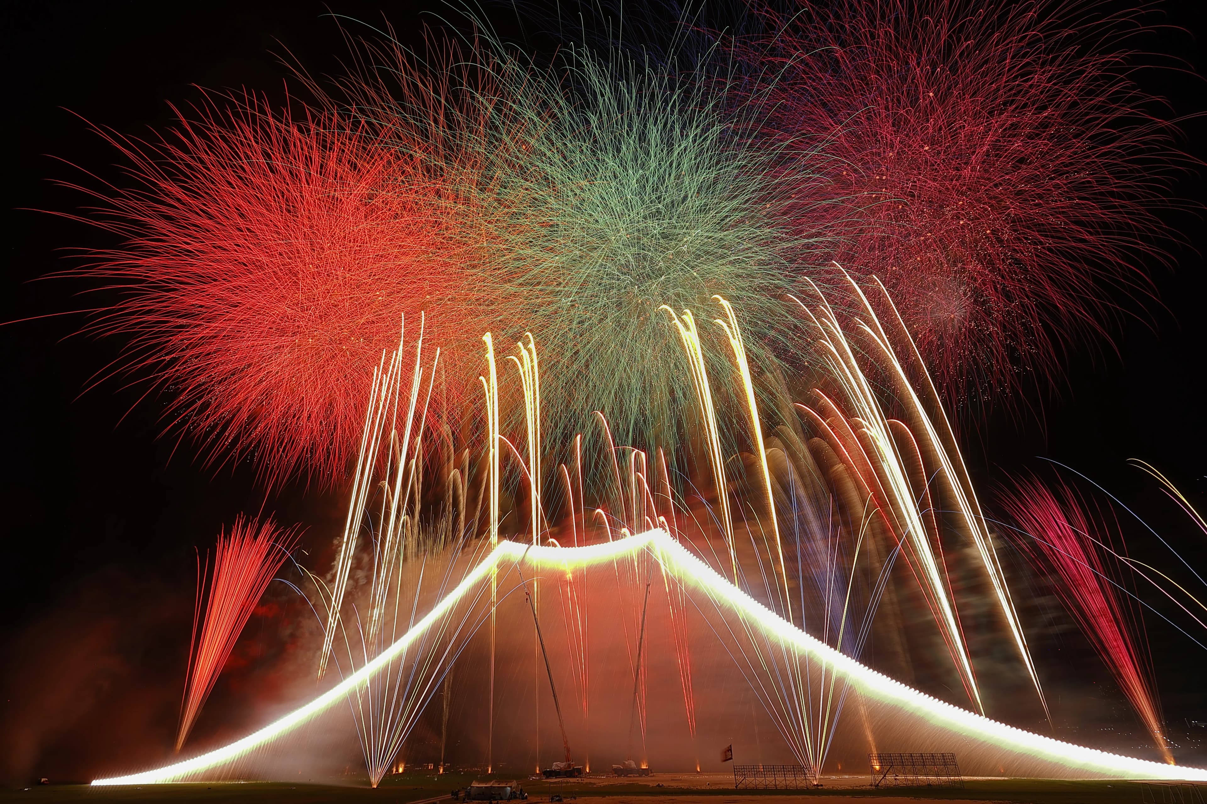 Fireworks over the Edogawa riverbank at the Edogawa Fireworks Festival
