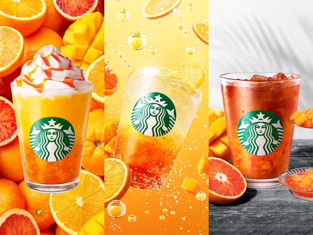 スターバックスの夏限定「ぎゅぎゅっと オレンジ & マンゴー フラペチーノ」など柑橘の3ドリンク