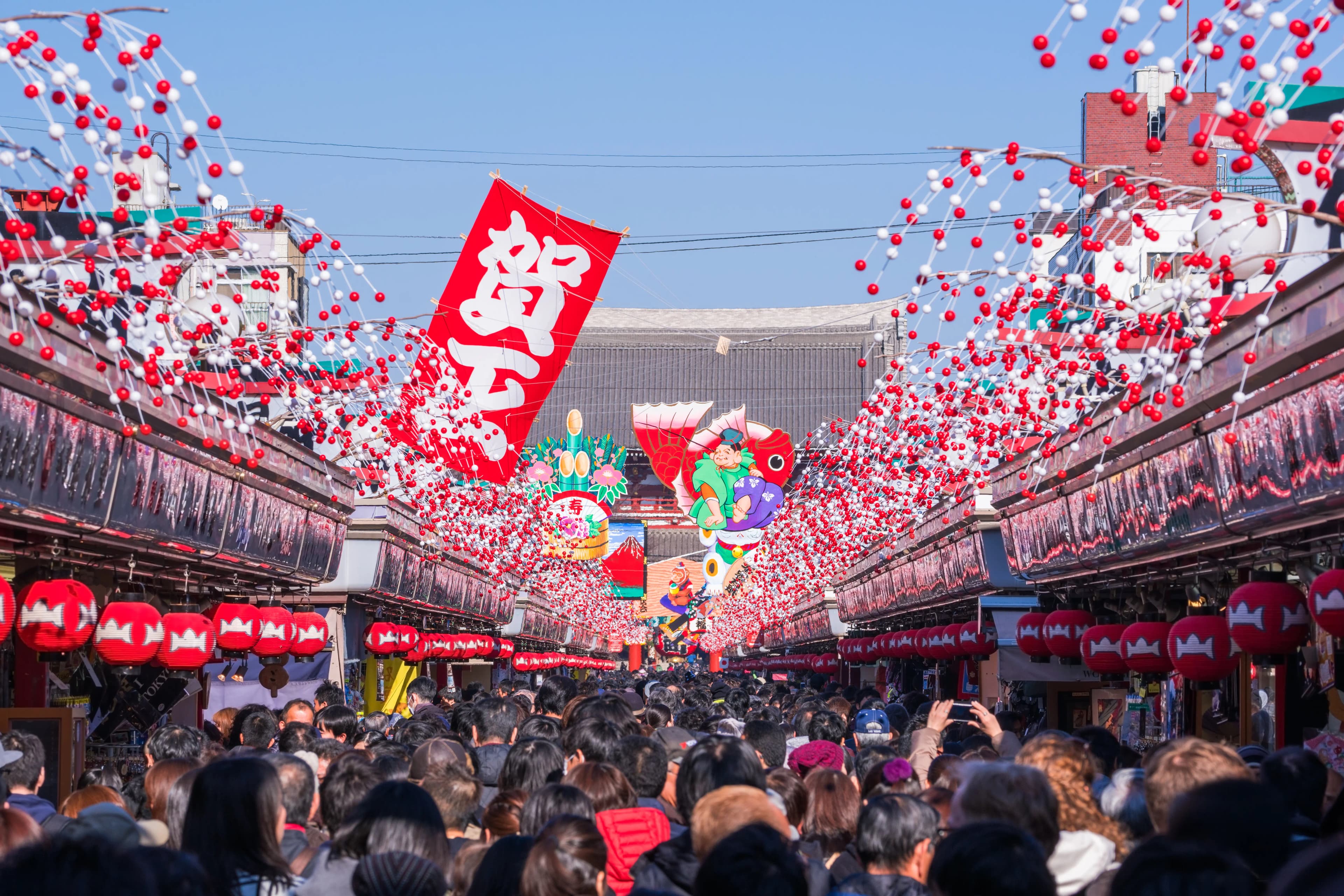 New Year worshippers filling the approach to Meiji Jingu shrine in Tokyo on January 1